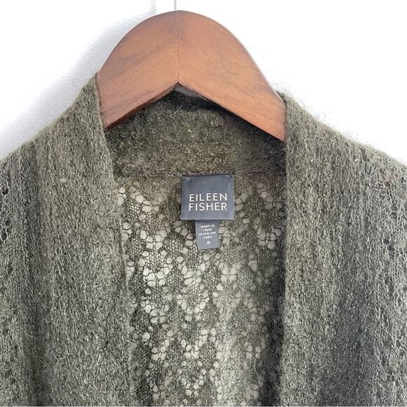 Eileen Fisher | Women’s Brown Mohair Blend Open Knit Long Cardigan Sweater Wool - Picture 4 of 9